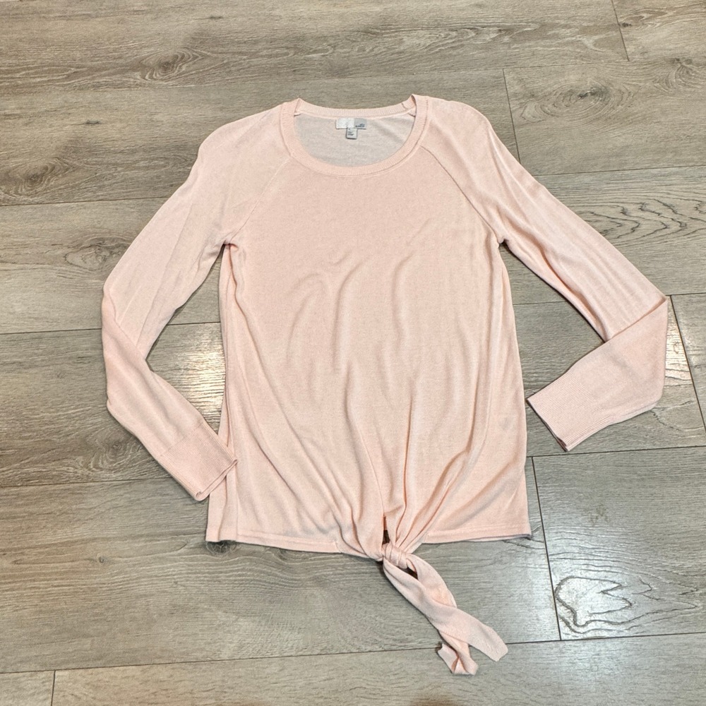 14th & Union Soft Pink Tie Front Knit Sweater Womens Size Medium M Viscose